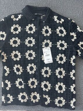 ZARA Men’s Crochet Floral Patchwork Knit Shirt - NWT - Size Medium - Unisex